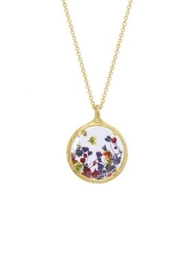 Catherine Weitzman Glass Real Pressed Flower Botanical Gold Pendant Necklace